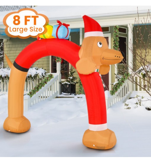 8 Feet Lighted Inflatable Christmas Dachshund Arch with Air Blower