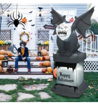 8.2 Feet Halloween Inflatable Gravestone with Gargoyle Yard Decoration and LED Lights
