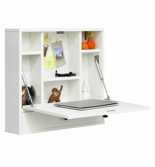 Wall-Mount Floating Desk Foldable Space Saving Laptop Workstation White - Color: White