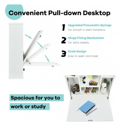 Wall-Mount Floating Desk Foldable Space Saving Laptop Workstation White - Color: White