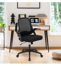 Adjustable Mesh Office Chair Rolling Computer Desk Chair with Flip-up Armrest-Black - Color: Black