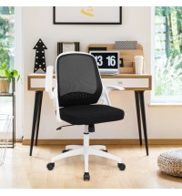 Adjustable Mesh Office Chair Rolling Computer Desk Chair with Flip-up Armrest-White - Color: White