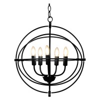 20 Inch 5 Lights Metal Chandelier with Pivoting Interlocking Rings - Color: Black