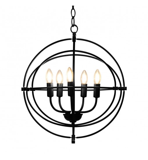 20 Inch 5 Lights Metal Chandelier with Pivoting Interlocking Rings - Color: Black