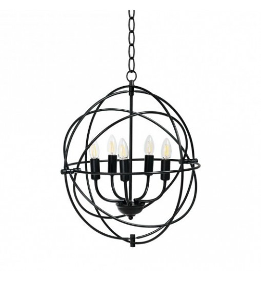 20 Inch 5 Lights Metal Chandelier with Pivoting Interlocking Rings - Color: Black