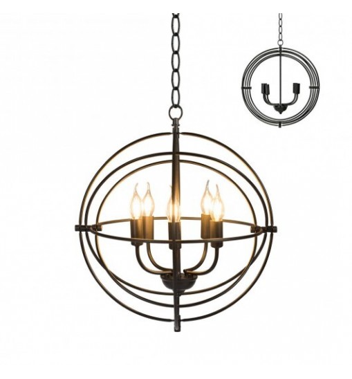20 Inch 5 Lights Metal Chandelier with Pivoting Interlocking Rings - Color: Black
