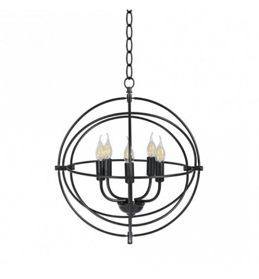 20 Inch 5 Lights Metal Chandelier with Pivoting Interlocking Rings - Color: Black