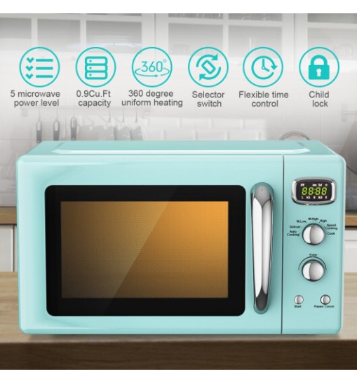 0.9 Cu.ft Retro Countertop Compact Microwave Oven-Green - Color: Green