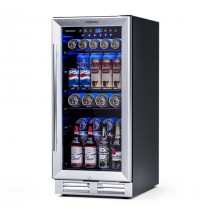 15 Inch 100 Can Built-in Freestanding Beverage Cooler Refrigerator with Adjustable Temperature and Shelf-Silver - Color: Silver