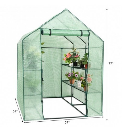 8 shelves Mini Walk In Greenhouse Outdoor Gardening Plant Green House - Color: Green