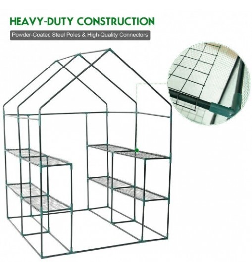 8 shelves Mini Walk In Greenhouse Outdoor Gardening Plant Green House - Color: Green