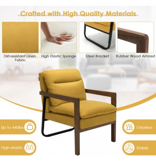 Single Sofa Chair with Extra-Thick Padded Backrest and Seat Cushion-Yellow - Color: Yellow