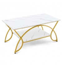 2-Tier Coffee Table Gold Rectangle for Living Room-Golden - Color: Golden