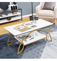 2-Tier Coffee Table Gold Rectangle for Living Room-Golden - Color: Golden