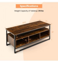 3-Tier Industrial Style Coffee Table with Open Shelf and 3 Storage Cubbies-Rustic Brown - Color: Rustic Brown