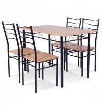 5 Pieces Wood Metal Dining Table Set with 4 Chairs-Natural - Color: Natural