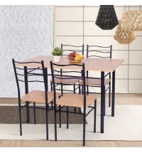 5 Pieces Wood Metal Dining Table Set with 4 Chairs-Natural - Color: Natural