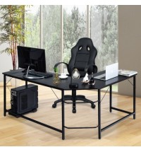 L Shaped Desk Corner Computer Desk PC Laptop Gaming Table Workstation-Black - Color: Black