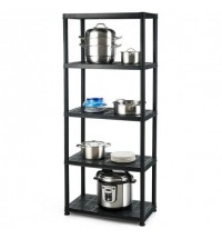 5-Tier Storage Shelving Freestanding Heavy Duty Rack in Small Space or Room Corner - Color: Black