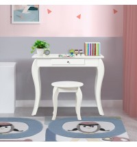 Kids Princess Makeup Dressing Play Table Set with Mirror -White - Color: White