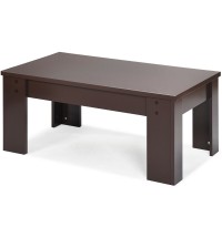 Lift Top Coffee Pop-UP Cocktail Table-Brown - Color: Brown