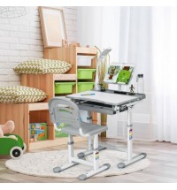 Adjustable Kids Desk Chair Set with Lamp and Bookstand-Gray - Color: Gray