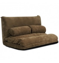 6-Position Adjustable Sleeper Lounge Couch with 2 Pillows-Coffee - Color: Brown