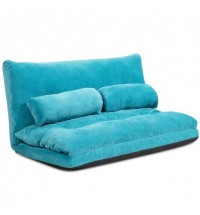 6-Position Adjustable Sleeper Lounge Couch with 2 Pillows-Blue - Color: Blue