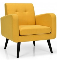 Modern Upholstered Comfy Accent Chair Single Sofa with Rubber Wood Legs-Yellow - Color: Yellow
