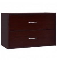 2-Drawer Dresser Horiztonal Organizer End Table Nightstand with Handle Wood-Brown - Color: Brown