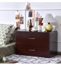 2-Drawer Dresser Horiztonal Organizer End Table Nightstand with Handle Wood-Brown - Color: Brown
