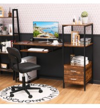 55.5 Inch Computer Desk with Movable Stand and Bookshelves-Rustic Brown - Color: Rustic Brown