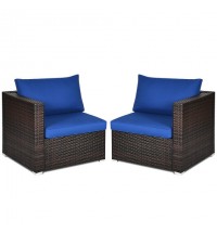 2PCS Patio Rattan Sectional Conversation Sofa Set-Navy - Color: Navy