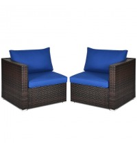 2PCS Patio Rattan Sectional Conversation Sofa Set-Navy - Color: Navy