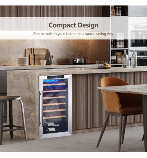 20 Inch Wine Refrigerator for 33 Bottles and Tempered Glass Door-Silver - Color: Silver