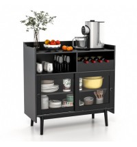 Kitchen Buffet Sideboard with Wine Rack and Sliding Door-Black - Color: Black