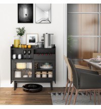 Kitchen Buffet Sideboard with Wine Rack and Sliding Door-Black - Color: Black