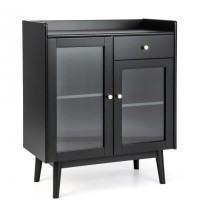 Kitchen Buffet Sideboard with 2 Tempered Glass Doors and Drawer-Black - Color: Black