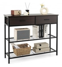39.5 Inch Entryway Table with 2 Drawers and 2-Tier Shelves-Dark Brown - Color: Dark Brown