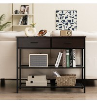 39.5 Inch Entryway Table with 2 Drawers and 2-Tier Shelves-Dark Brown - Color: Dark Brown