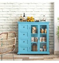 Buffet Sideboard Table Kitchen Storage Cabinet with Drawers and Doors-Blue - Color: Blue
