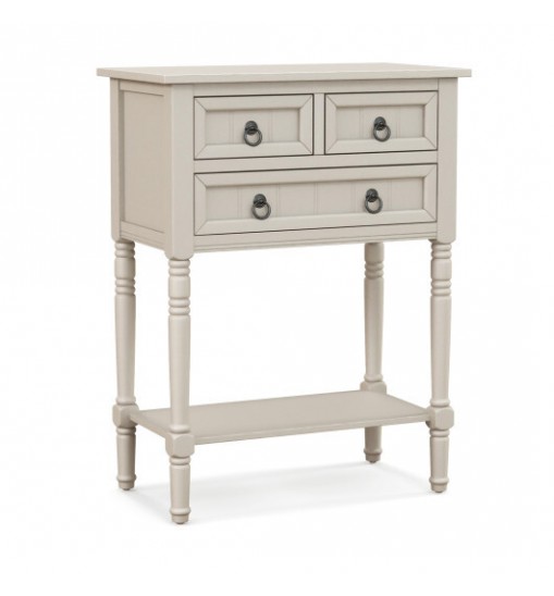 Narrow Console Table with 3 Storage Drawers and Open Bottom Shelf-Beige - Color: Beige
