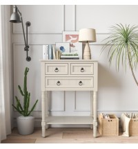 Narrow Console Table with 3 Storage Drawers and Open Bottom Shelf-Beige - Color: Beige