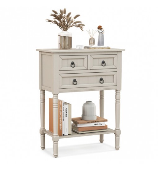 Narrow Console Table with 3 Storage Drawers and Open Bottom Shelf-Beige - Color: Beige