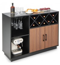 Industrial Sideboard Cabinet with Removable Wine Rack and Glass Holder - Color: Black