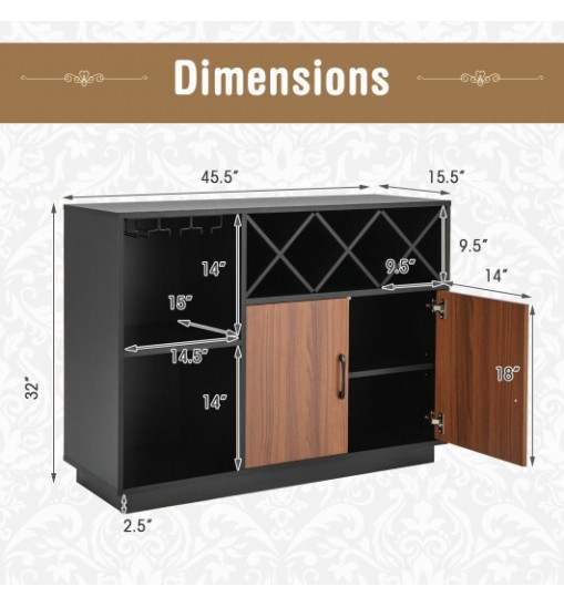 Industrial Sideboard Cabinet with Removable Wine Rack and Glass Holder - Color: Black