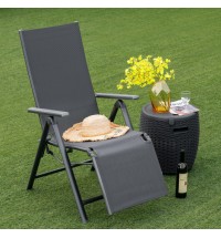 Outdoor Folding Lounge Chair with 7 Adjustable Backrest and Footrest Positions-Gray - Color: Gray