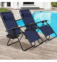 2 Pieces Folding Lounge Chair with Zero Gravity-Navy - Color: Navy