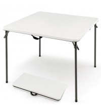 Folding Camping Table with All-Weather HDPE Tabletop and Rustproof Steel Frame-White - Color: White