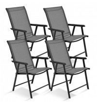 4-Pack Patio Folding Chairs Portable for Outdoor Camping-Gray - Color: Gray